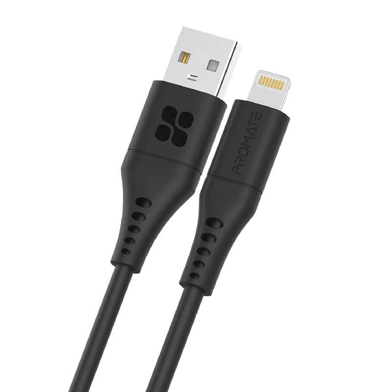 کابل USB-A به لایتنینگ شارژ سریع پرومیت به طول 2 متر مدل POWERLINK-AI200.BLACK