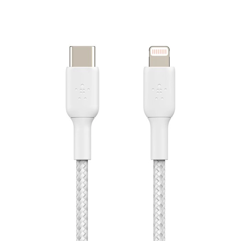 کابل شارژ سریع USB-C به لایتنینگ بلکین با روکش بافته و طول 2 متر مدل سفید  CAA004bt2MBK