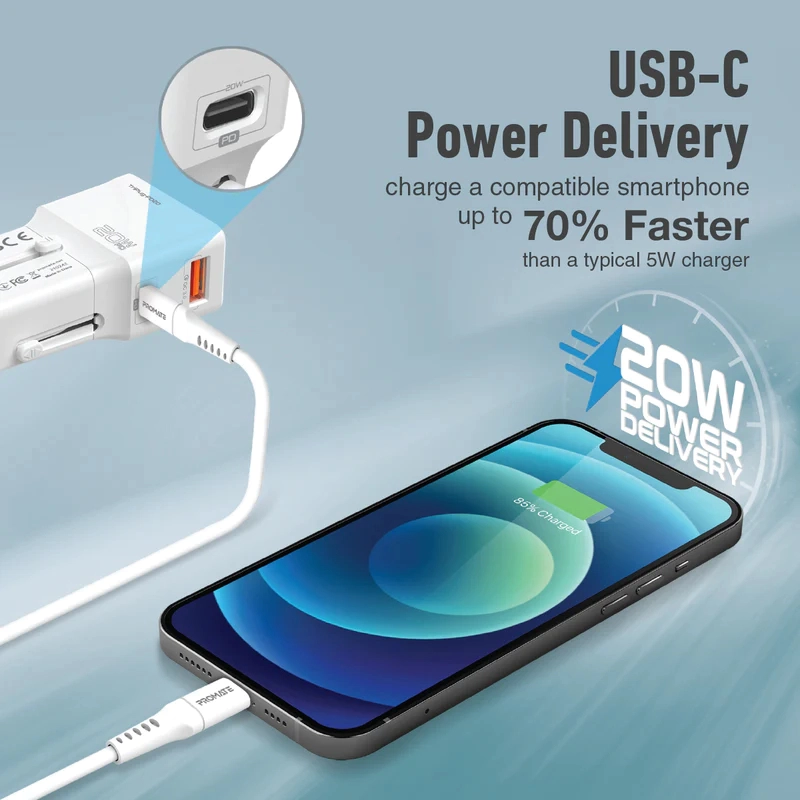 شارژر دیواری هوشمند پرومیت مدل TRIPLUG-PD20.WHITE