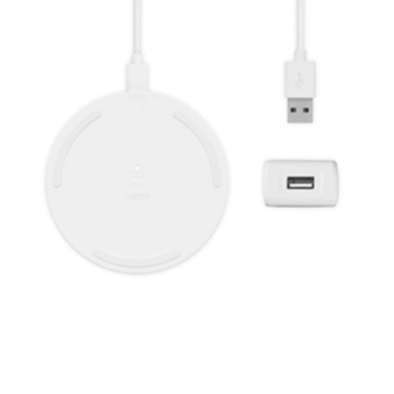 پد شارژ بی‌ سیم بلکین مدل WIA001vfBK به همراه کابل 1/2 متری و شارژر دیواری QC 3.0 سفید